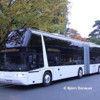 We used to own two of these double deck bendi-bus - one of the largest coaches in the world at 18 metres long and two decks high !  This is shortly after we sold this last one ever made to a Berlin operator to use as a promotional coach.